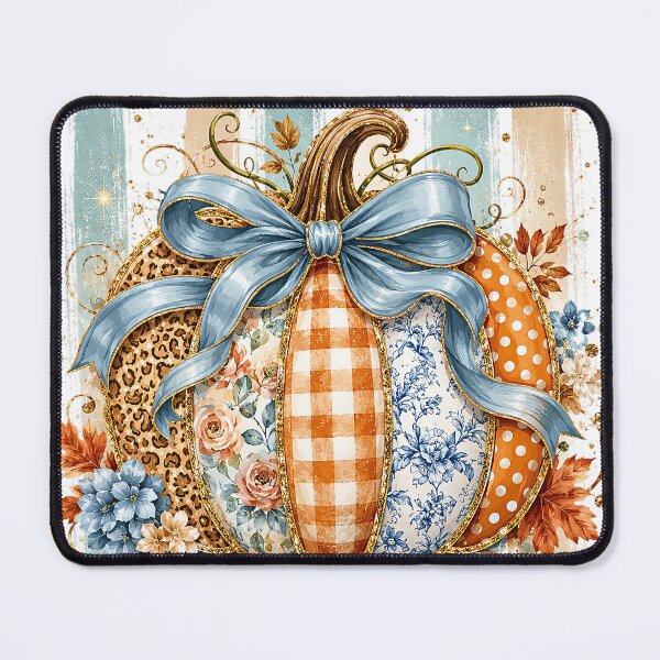 Item preview, Rustic Patchwork Pumpkin | Leopard Floral Blue Bow Fall Autumn Design designed and sold by Uniquememorable.