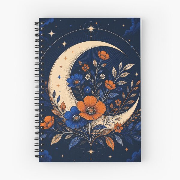 Item preview, Celestial Botanical Illustration – Midnight Navy Floral Moon & Stars Design designed and sold by Everleaf Studio.