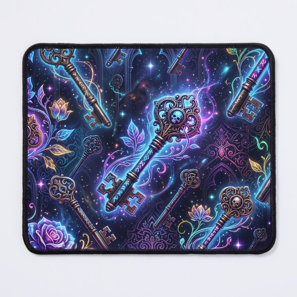Item preview, Neon Gothic Fantasy Antique Keys and Glowing Floral Seamless Pattern designed and sold by Holub Art Studio & design.