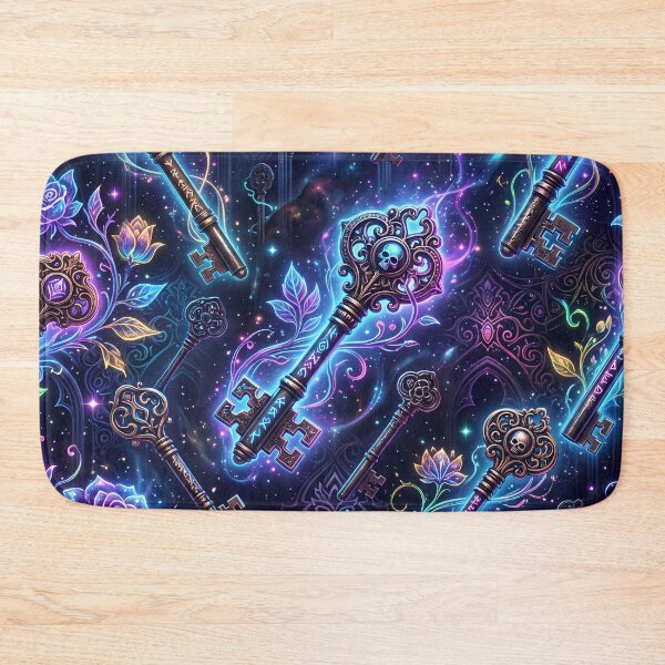 Item preview, Neon Gothic Fantasy Antique Keys and Glowing Floral Seamless Pattern designed and sold by Holub Art Studio & design.