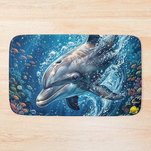 Item preview, Dolphin in Coral Reef - Crystal Blue Sea Art designed and sold by Lucid Dream Pixel.