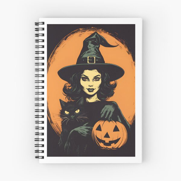Item preview, Vintage Retro Halloween Witch with Black Cat and Jack O'Lantern Illustration designed and sold by tlcgiftcenter.