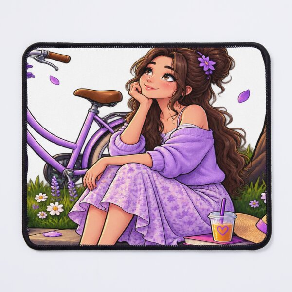 Item preview, Dreamy Spring Garden Girl with Purple Flowers and Bicycle designed and sold by waikibi ⭐⭐⭐⭐⭐.