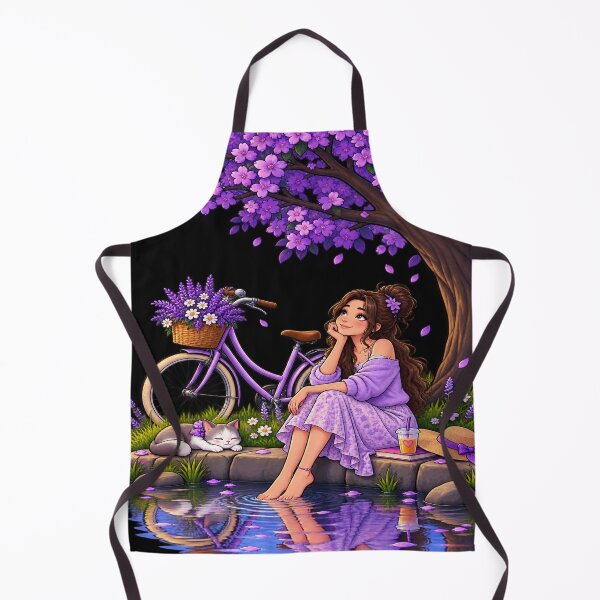 Item preview, Dreamy Spring Garden Girl with Purple Flowers and Bicycle designed and sold by waikibi ⭐⭐⭐⭐.