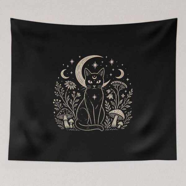 Item preview, Black Cat Moon Magic Crescent Moon Stars Witchy Celestial designed and sold by HYPNK.