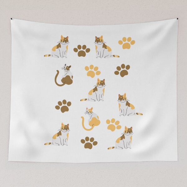 Item preview, Cute Calico Cats and Paw prints seamless pattern designed and sold by serotonin75114.