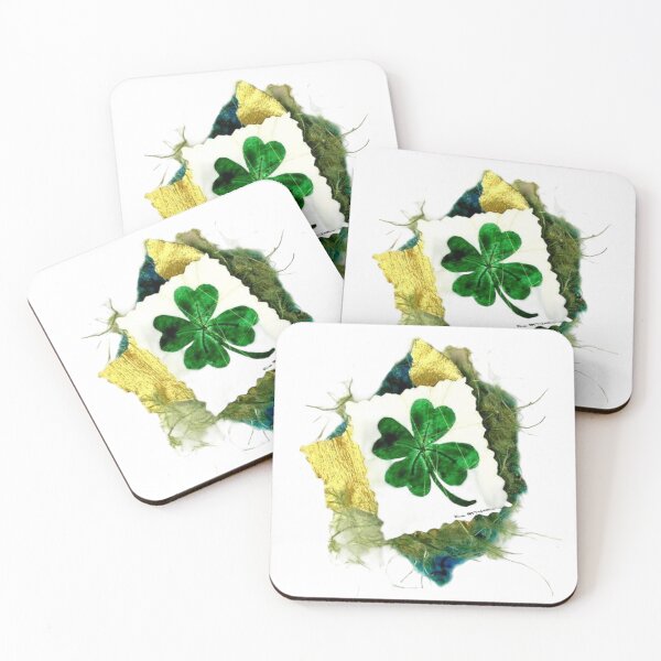 Item preview, Four Leaf Clover watercolor on art papers of green and gold. designed and sold by aswoa.