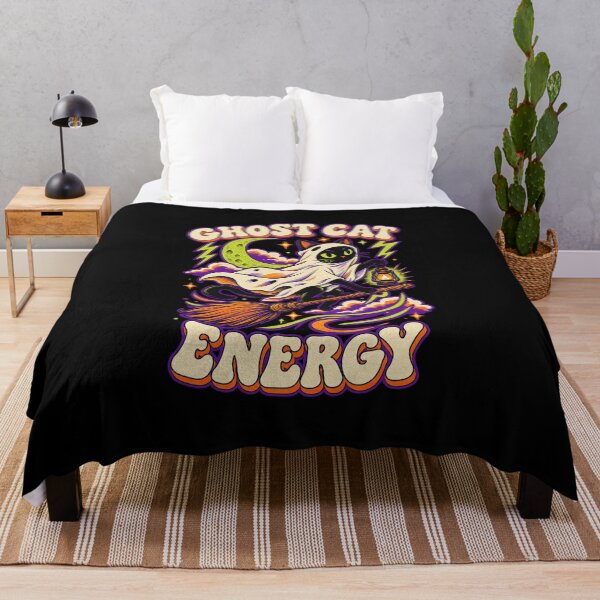 Item preview, Ghost Cat Energy - Psychedelic 70s Halloween Flying Cat designed and sold by StudioSand.