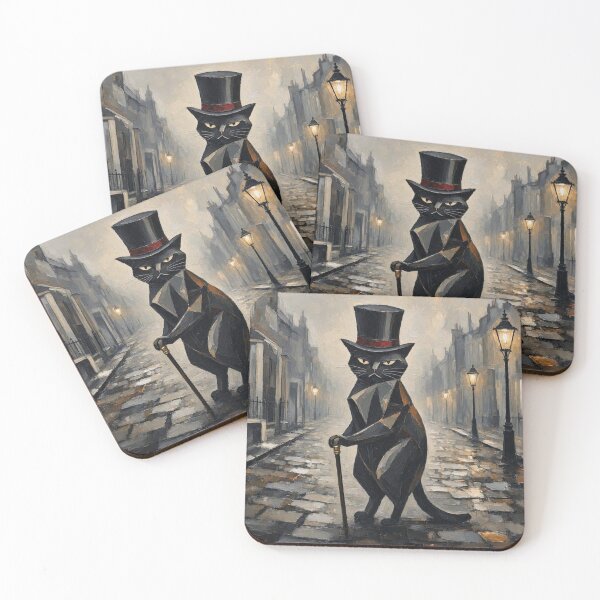 Item preview, Gentleman Black Cat in Top Hat Moody Victorian Street Oil Painting designed and sold by ShieldRockPrints.