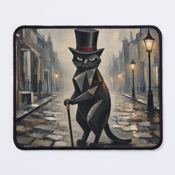 Item preview, Gentleman Black Cat in Top Hat Moody Victorian Street Oil Painting designed and sold by ShieldRockPrints.
