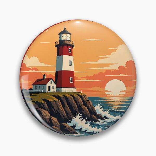 Item preview, Retro Lighthouse Ocean Travel Badge designed and sold by ArtifactVerse.