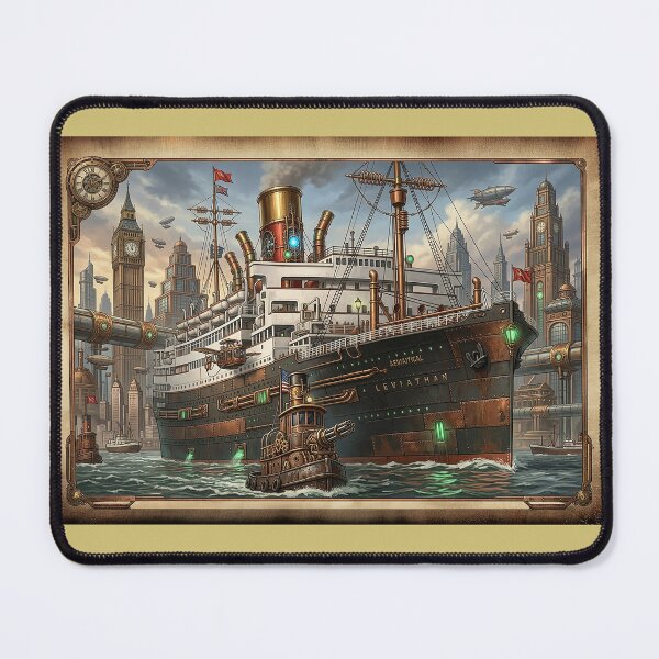 Item preview, Steampunk Leviathan Steamship in Industrial City Harbour designed and sold by ArtworkNorth.