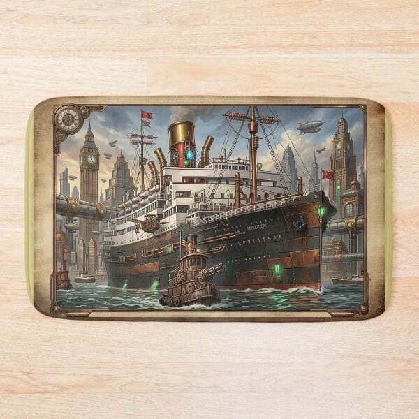 Item preview, Steampunk Leviathan Steamship in Industrial City Harbour designed and sold by ArtworkNorth.