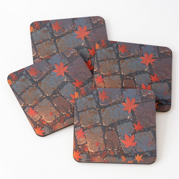Item preview, Japanese Autumn Maple Leaves on Cobblestone Street — Anime Style Momiji Fall Pattern designed and sold by LYAN-STORE.