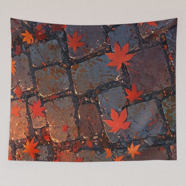 Item preview, Japanese Autumn Maple Leaves on Cobblestone Street — Anime Style Momiji Fall Pattern designed and sold by LYAN-STORE.