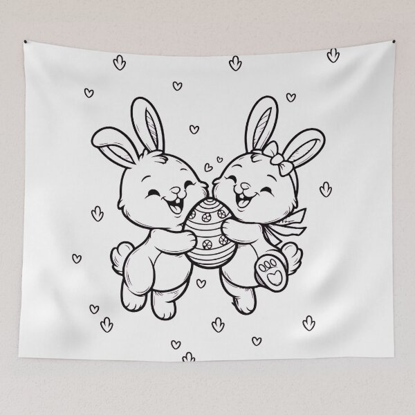 Item preview, Cute Easter Bunnies Holding Decorated Egg – Coloring Page Line Art designed and sold by Carftora786.