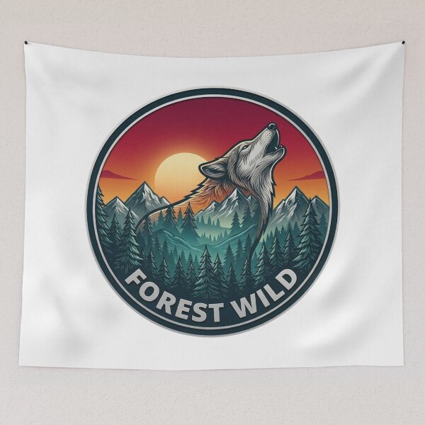 Item preview, Forest Wild Wolf and Mountain Sunset Badge designed and sold by GabeMountainArt.