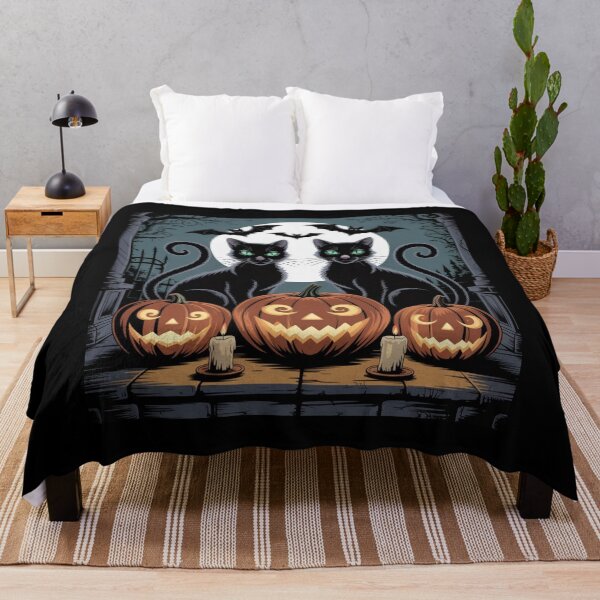 Item preview, Halloween Black Cats and Jack-o'-Lanterns – Spooky Full Moon Night designed and sold by Artxotic Studio.