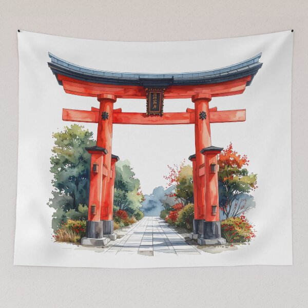 Item preview, Red Torii Gate in Misty Bamboo Forest designed and sold by BetweenForms.