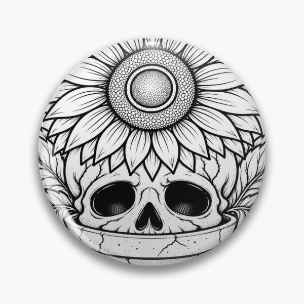 Item preview, Sunflower Skull Gothic Botanical Black and White Line Art designed and sold by Feral-Ink.