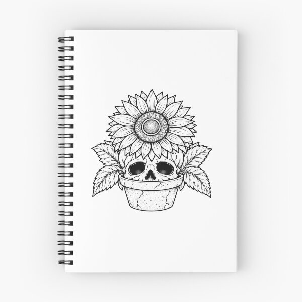 Item preview, Sunflower Skull Gothic Botanical Black and White Line Art designed and sold by Feral-Ink.