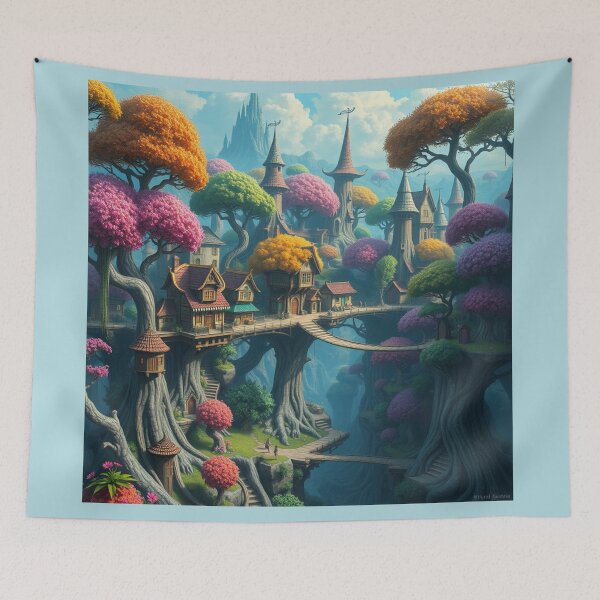 Item preview, village in colorful trees designed and sold by sweetytops.