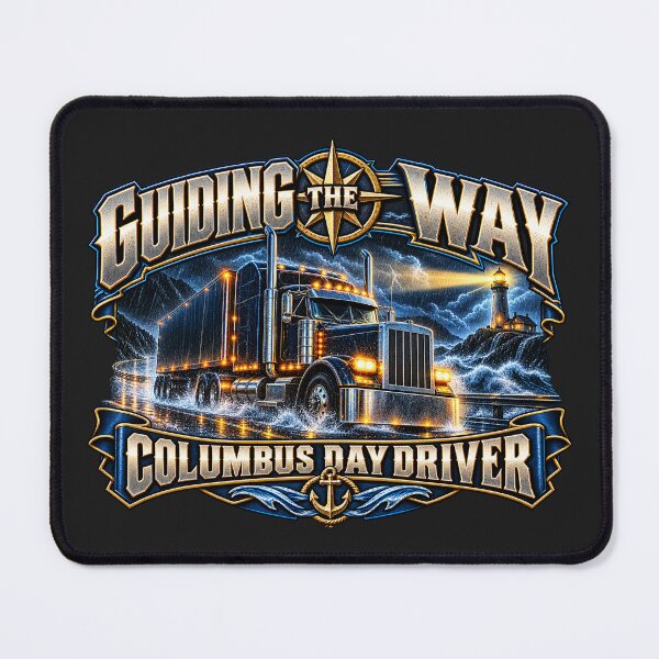 Item preview, Guiding The Way | Columbus Day Driver | Stormy Ocean Lighthouse Semi Truck Art designed and sold by NomadForge.