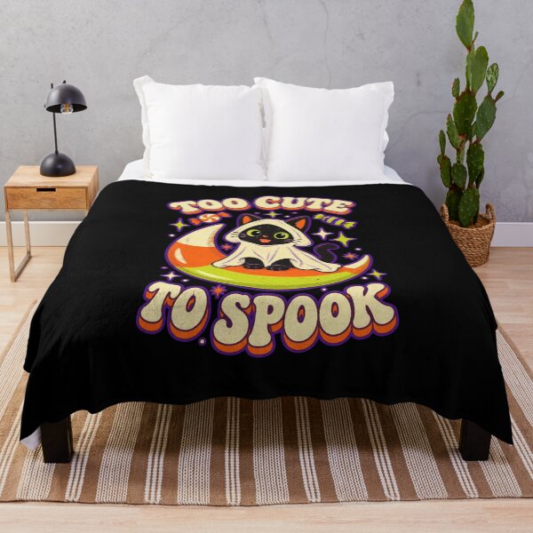 Item preview, Too Cute To Spook - Vintage Halloween Ghost Cat on Candy Corn Moon designed and sold by StudioSand.