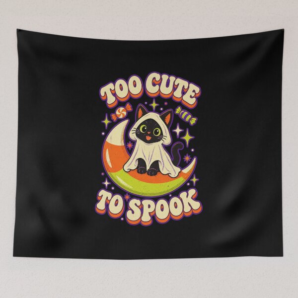 Item preview, Too Cute To Spook - Vintage Halloween Ghost Cat on Candy Corn Moon designed and sold by StudioSand.