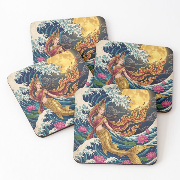 Item preview, Suvannamaccha - Golden Mermaid Princess & Wave Art designed and sold by The Gilded Cage.