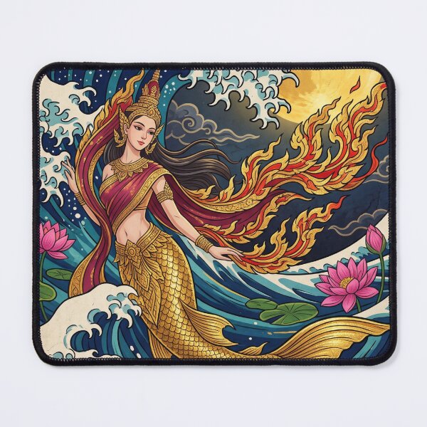 Item preview, Suvannamaccha - Golden Mermaid Princess & Wave Art designed and sold by The Gilded Cage.