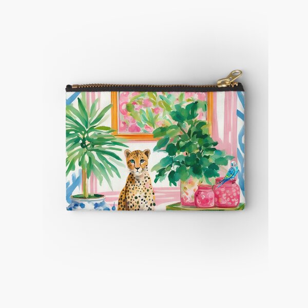 Item preview, Cheetah in pink and green chinoiserie interior designed and sold by SophieClimaArt.