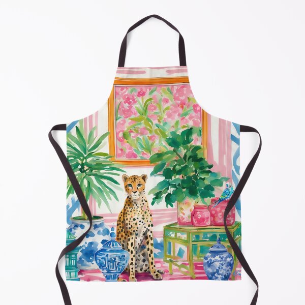 Item preview, Cheetah in pink and green chinoiserie interior designed and sold by SophieClimaArt.