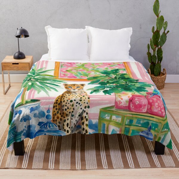 Item preview, Cheetah in pink and green chinoiserie interior designed and sold by SophieClimaArt.