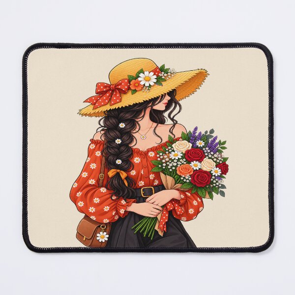 Item preview, Floral Sun Hat Woman with Flower Bouquet – Cottagecore Spring Garden Style designed and sold by waikibi ⭐⭐⭐⭐⭐.