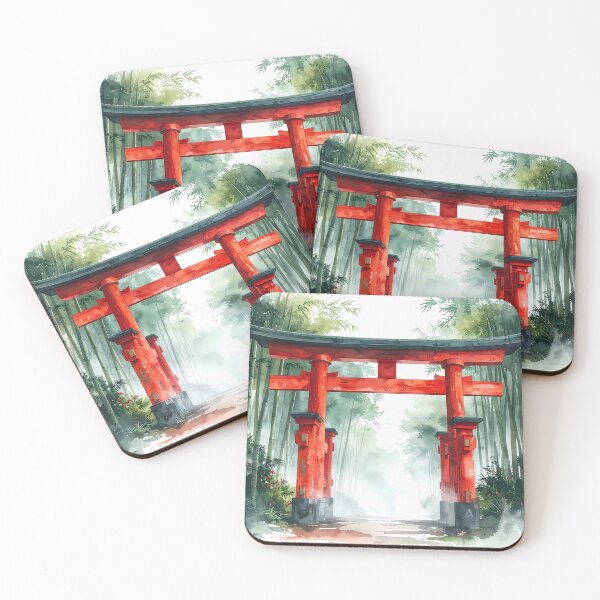 Item preview, Red Torii Gate in Misty Bamboo Forest designed and sold by BetweenForms.