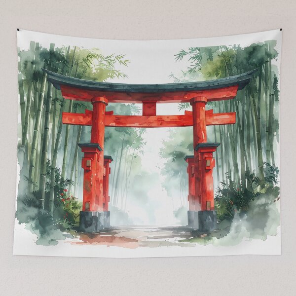 Item preview, Red Torii Gate in Misty Bamboo Forest designed and sold by BetweenForms.