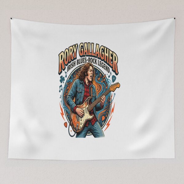 Artikelvorschau, Rory Gallagher, irische Blues-Rock-Gitarrenlegende, Vintage-Musikdesign entworfen und verkauft von CatLovers Studio.