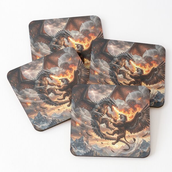 Item preview, Dragon vs Griffin - Epic Fantasy Battle Artwork designed and sold by Lucid Dream Pixel.