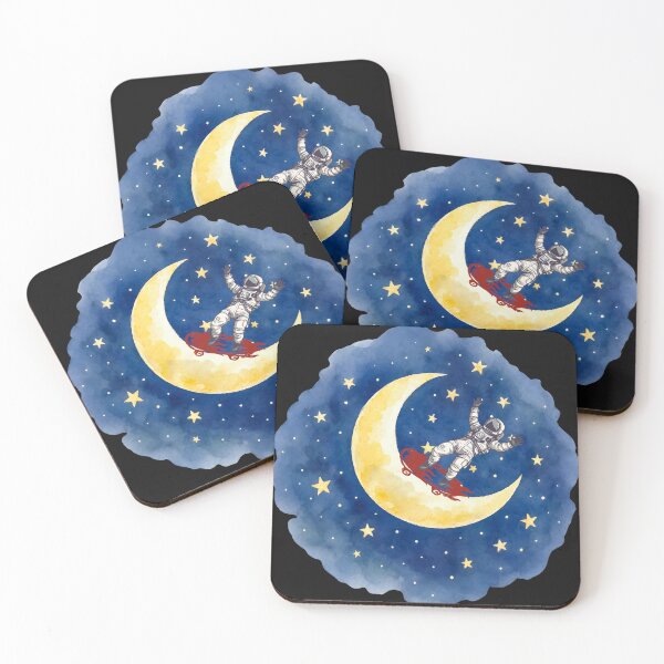 Item preview, Astronaut Skateboarding Crescent Moon Watercolor Space Art designed and sold by DonaFada.