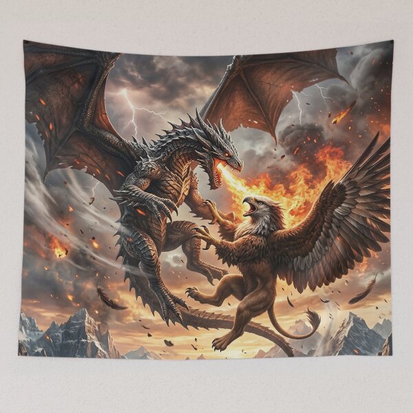 Item preview, Dragon vs Griffin - Epic Fantasy Battle Artwork designed and sold by Lucid Dream Pixel.