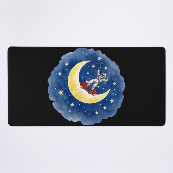 Item preview, Astronaut Skateboarding Crescent Moon Watercolor Space Art designed and sold by DonaFada.