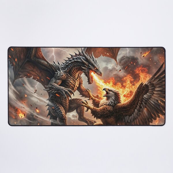 Item preview, Dragon vs Griffin - Epic Fantasy Battle Artwork designed and sold by Lucid Dream Pixel.