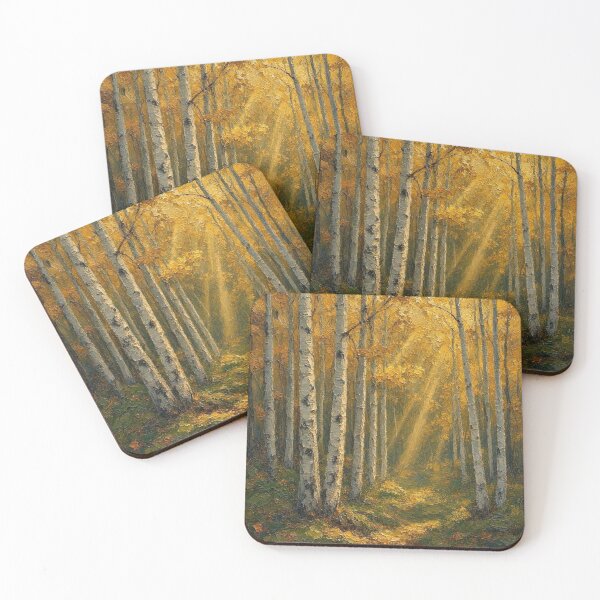 Item preview, Sunlit Birch Forest Autumn Landscape Impasto Oil Painting designed and sold by ShieldRockPrints.