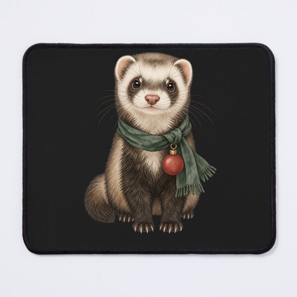 Item preview, Title: Cute Christmas Ferret With Winter Scarf designed and sold by Lozarux.