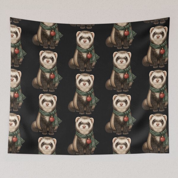 Item preview, Title: Cute Christmas Ferret With Winter Scarf designed and sold by Lozarux.
