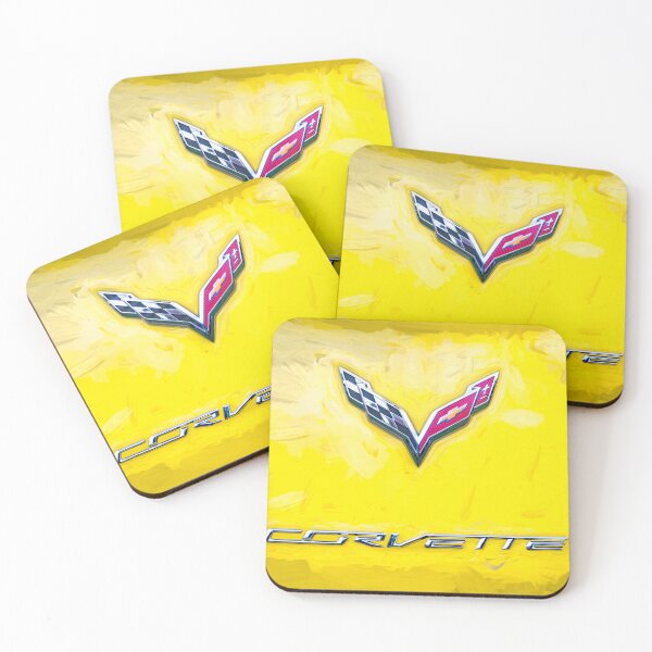Item preview, 2014 Corvette Stingray Coupe Velocity Yellow Hood Badge Poster designed and sold by RichFrancoCars.