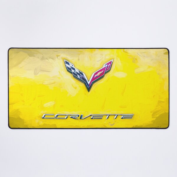 Item preview, 2014 Corvette Stingray Coupe Velocity Yellow Hood Badge Poster designed and sold by RichFrancoCars.