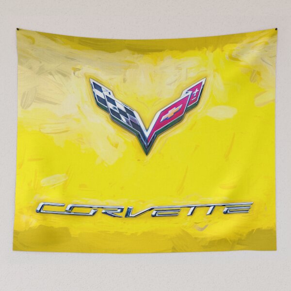 Item preview, 2014 Corvette Stingray Coupe Velocity Yellow Hood Badge Poster designed and sold by RichFrancoCars.