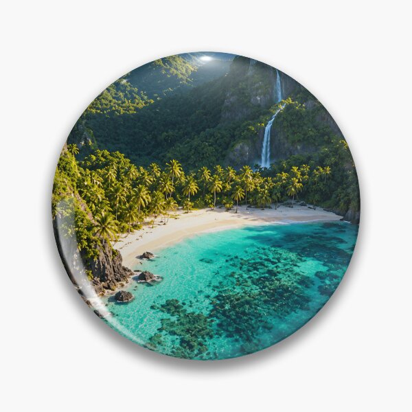 Item preview, Tropical Turquoise Lagoon Paradise Beach Waterfall Island Landscape designed and sold by IRON SIREN.